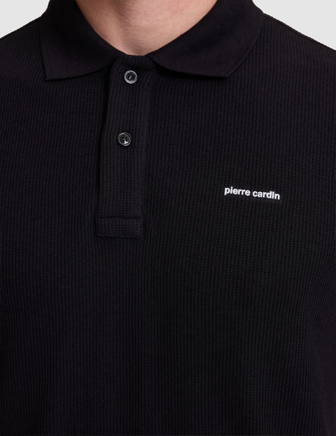 Pierre Cardin Erkek Siyah Slim Fit Örme Dokulu Düğmeli Polo Yaka Tişört 50309946-VR046 görsel 6