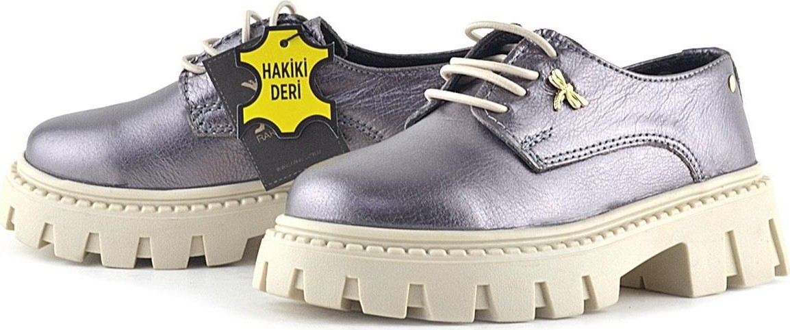 Ortopedikal Rakerplus 1030 Platin % Deri Toka Detaylı Bağcıklı Kız Çocuk Günlük Ayakkabı görsel 3