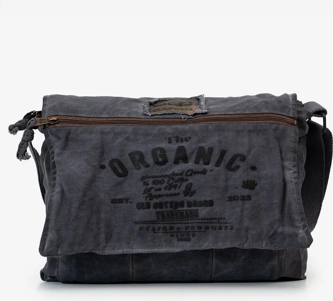 Old Cotton Cargo Old Cotton 8128 Salaş Kanvas Omuz Postacı Antrasit Siyah Laptop Okul Seyahat Günlük Vintage Kumaş Çanta görsel 5