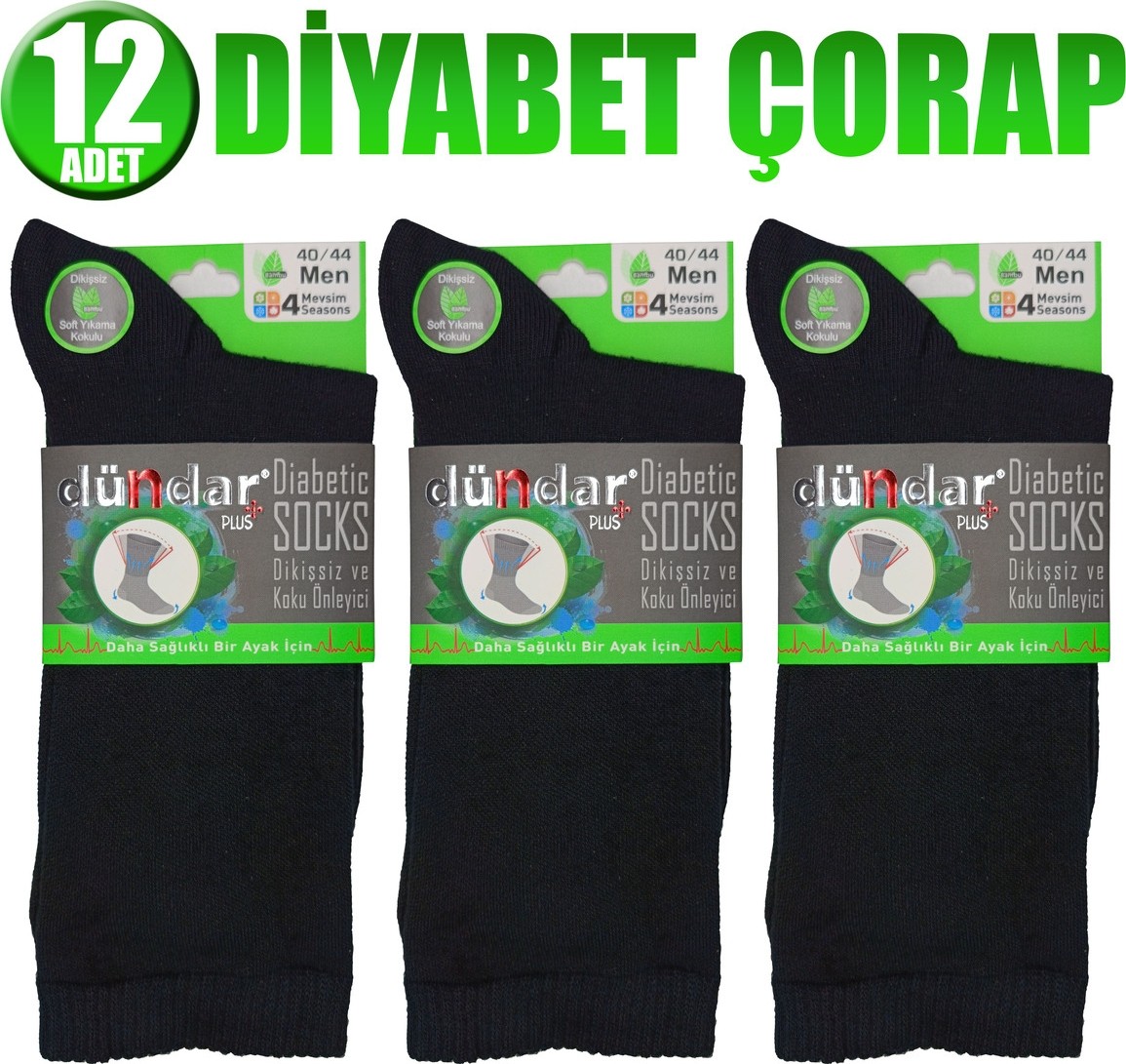 Dündar -Erkek Bambu Diyabet Çorabı/siyah/41-45-Siyah-40-44 görsel 3