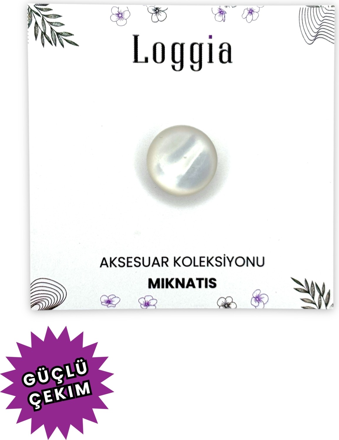 Loggia Eşarp ve Şal Mıknatısı Mermer Beyaz - Başörtü Tutucu Kadın Tesettür Aksesuar Mıknatıs