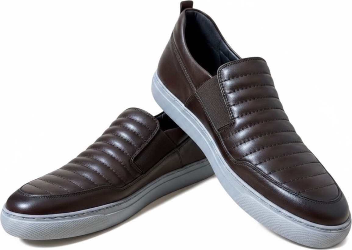 Zueofficial Hakiki Deri Erkek Ayakkabı Kahverengi Bağcıksız Günlük Casual Comfort Slip On
