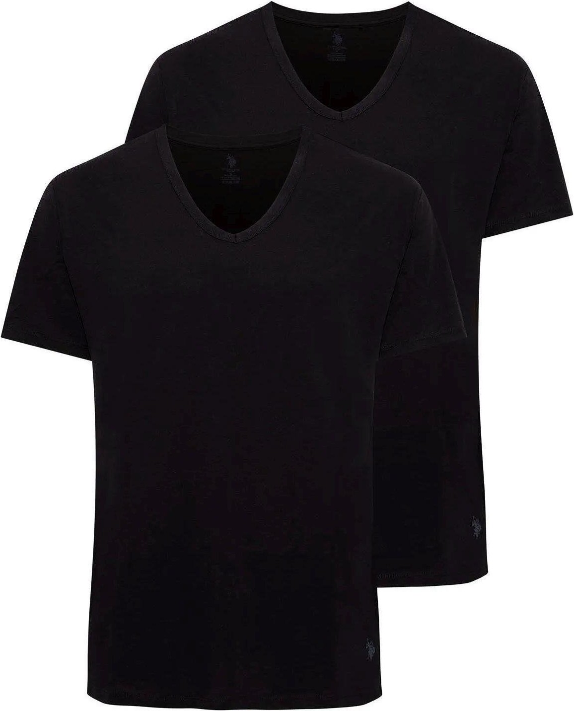 U.S. Polo Assn. 90001 Erkek Siyah Pamuklu Battal Beden 2 Li V Yaka T-Shirt görsel 4