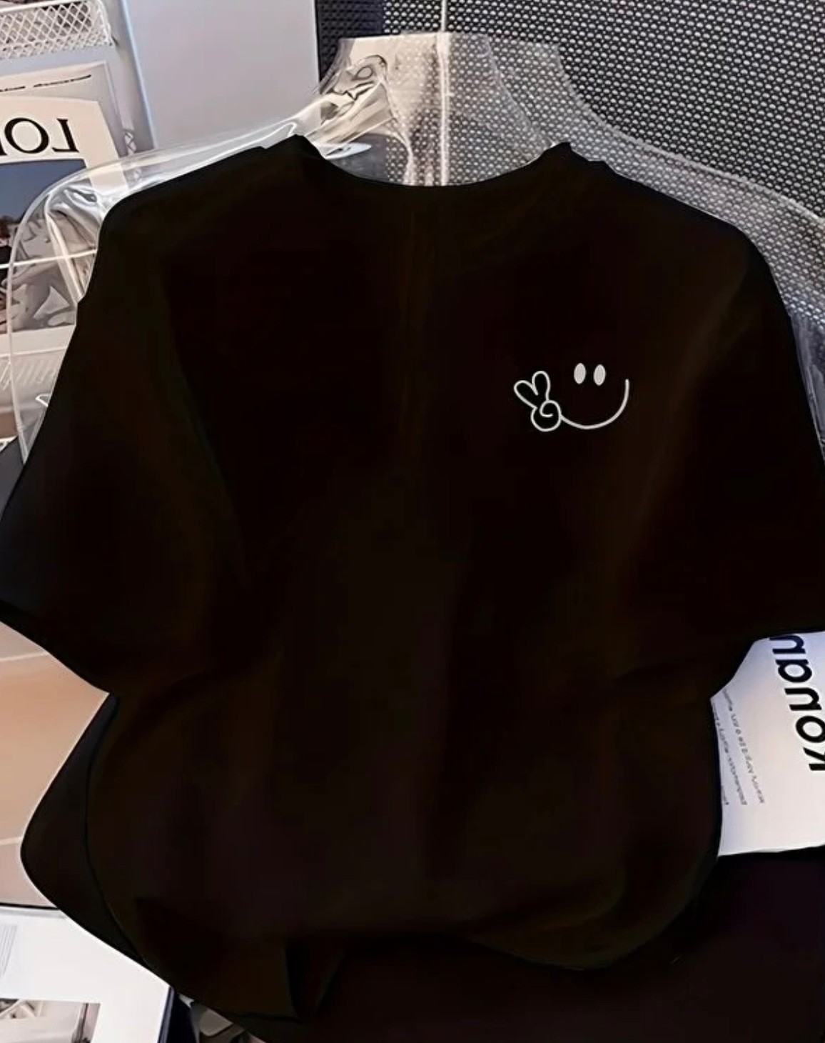 Punix Büyük Beden Özel Tasarım Gülücük Emoji Baskılı %100 Pamuk Oversize Kadın Battal T-Shirt