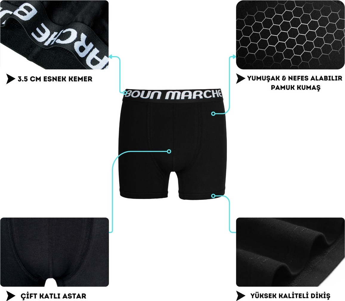 Boun Marche Erkek Boxer Likralı Premium 6'lı Pamuk Chester görsel 6