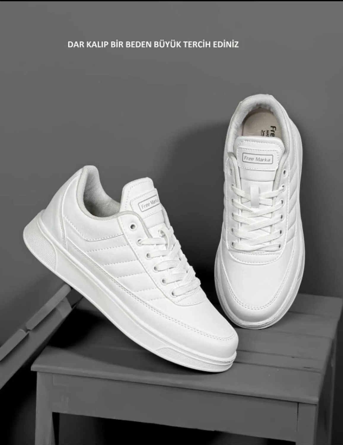 Free Marka Günlük Erkek Beyaz Sneaker Bağcıklı Rahat Ortopedik Spor Ayakkabı görsel 6