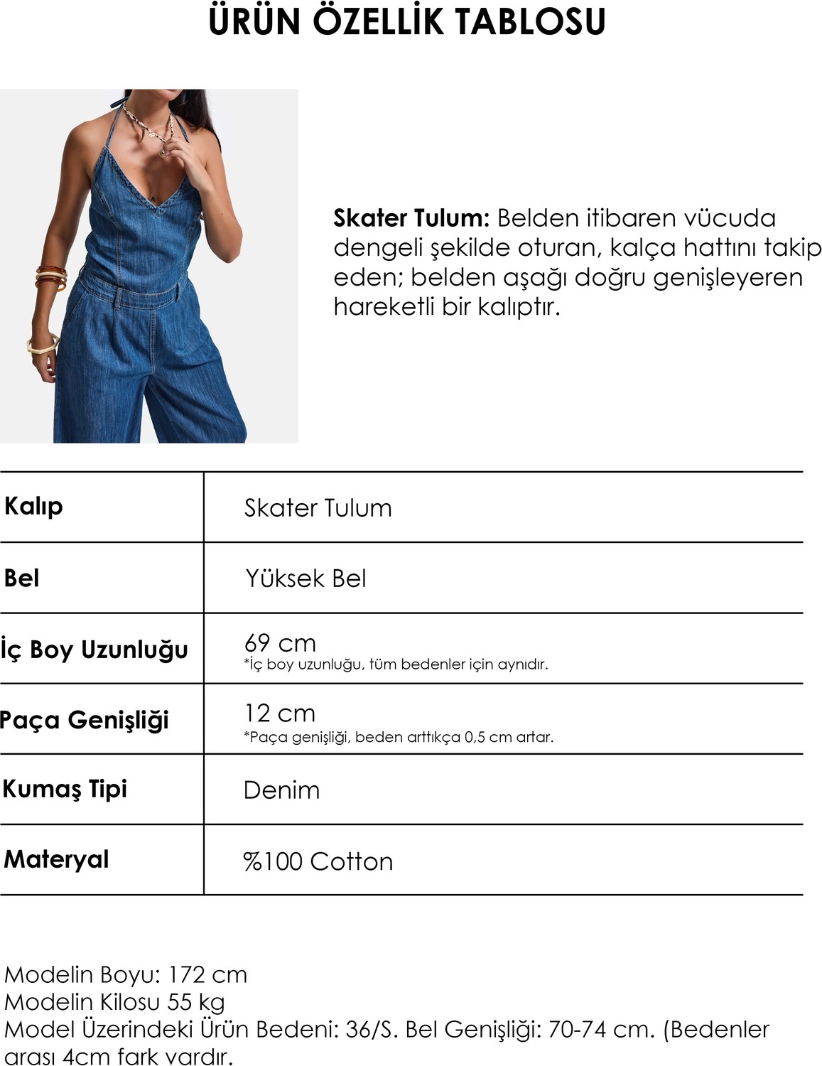 It's Basic Kadın Mavi 1s6-4 Özel Tasarım Bol Kesim Boyundan Bağlamalı Salopet Tulum görsel 6