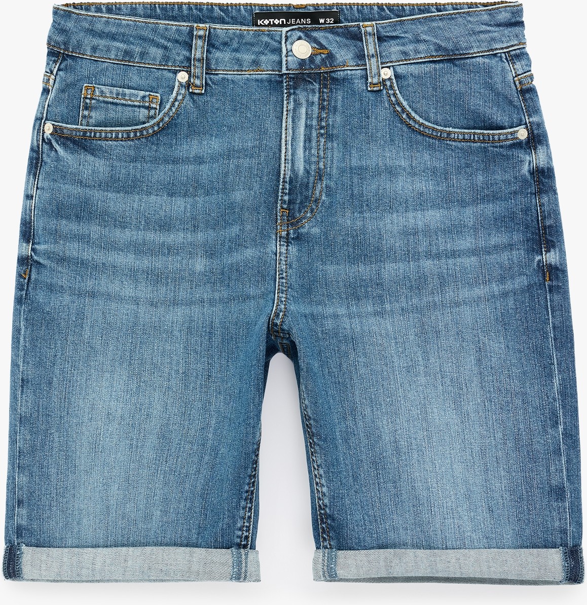 Koton Normal Bel Pamuklu Bermuda Slim Fit Jean Şort görsel 5