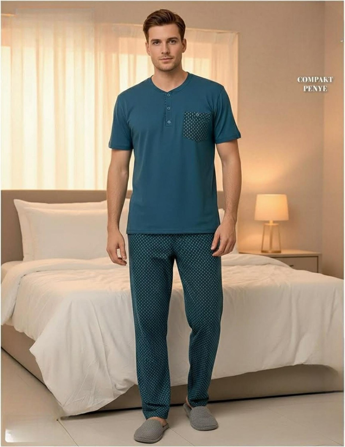 Arcan Erkek Düğme Yaka Kısa Kol Compact Penye Pijama Takımı 65130P - 1 Adet görsel 2