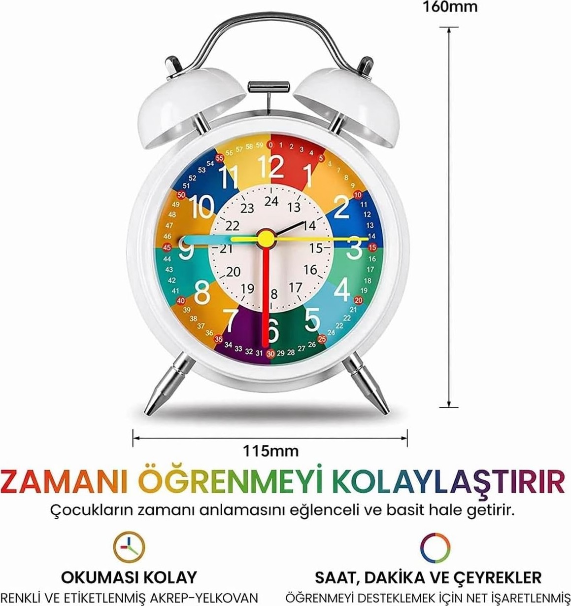 OEM Eğitici Çocuk Alarm Saati | Renkli Öğretici Saat 12/24 Sistem Sessiz Mekanizma Kolay Okuma görsel 2