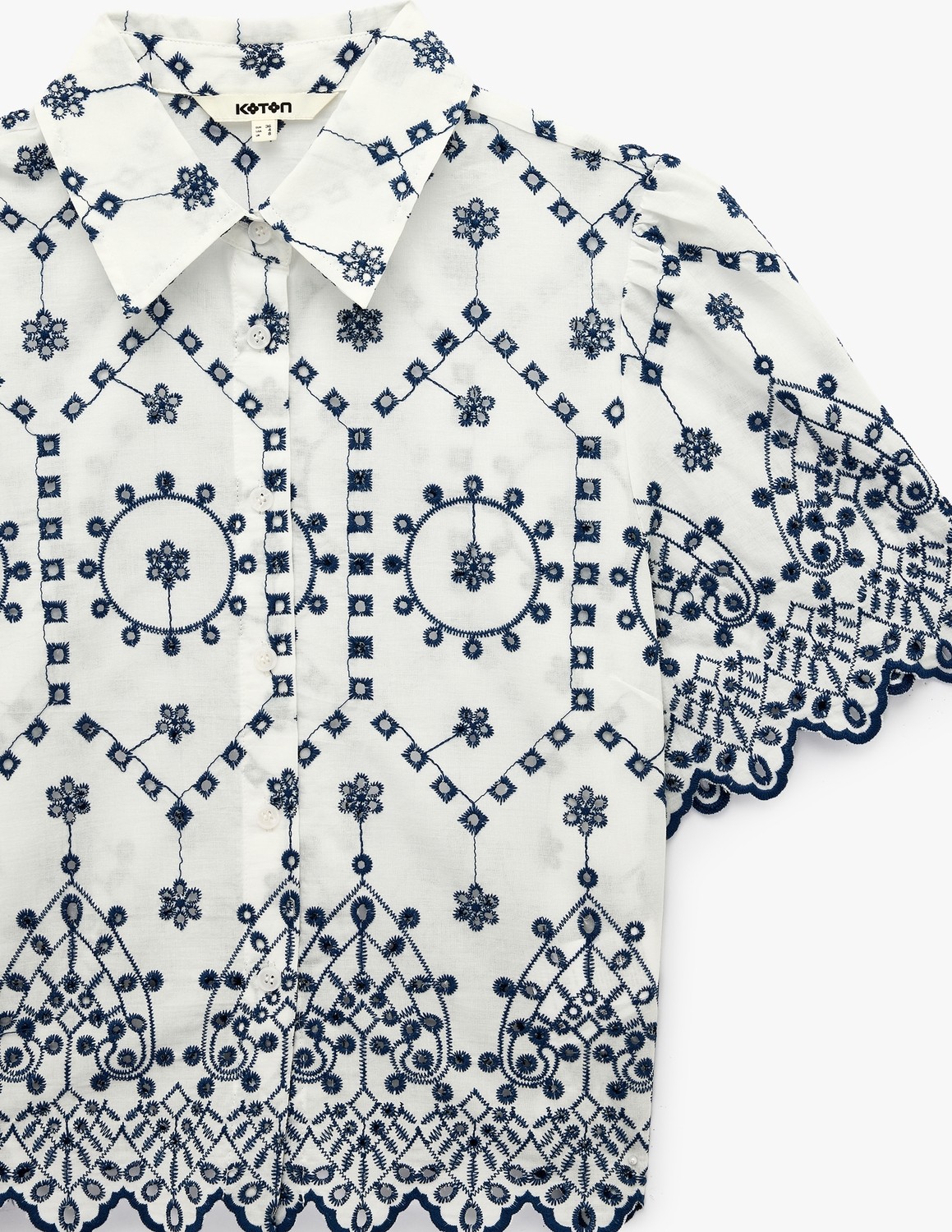 Koton Regular Fit Pamuklu Kısa Kollu Desenli Brodeli Crop Gömlek görsel 5