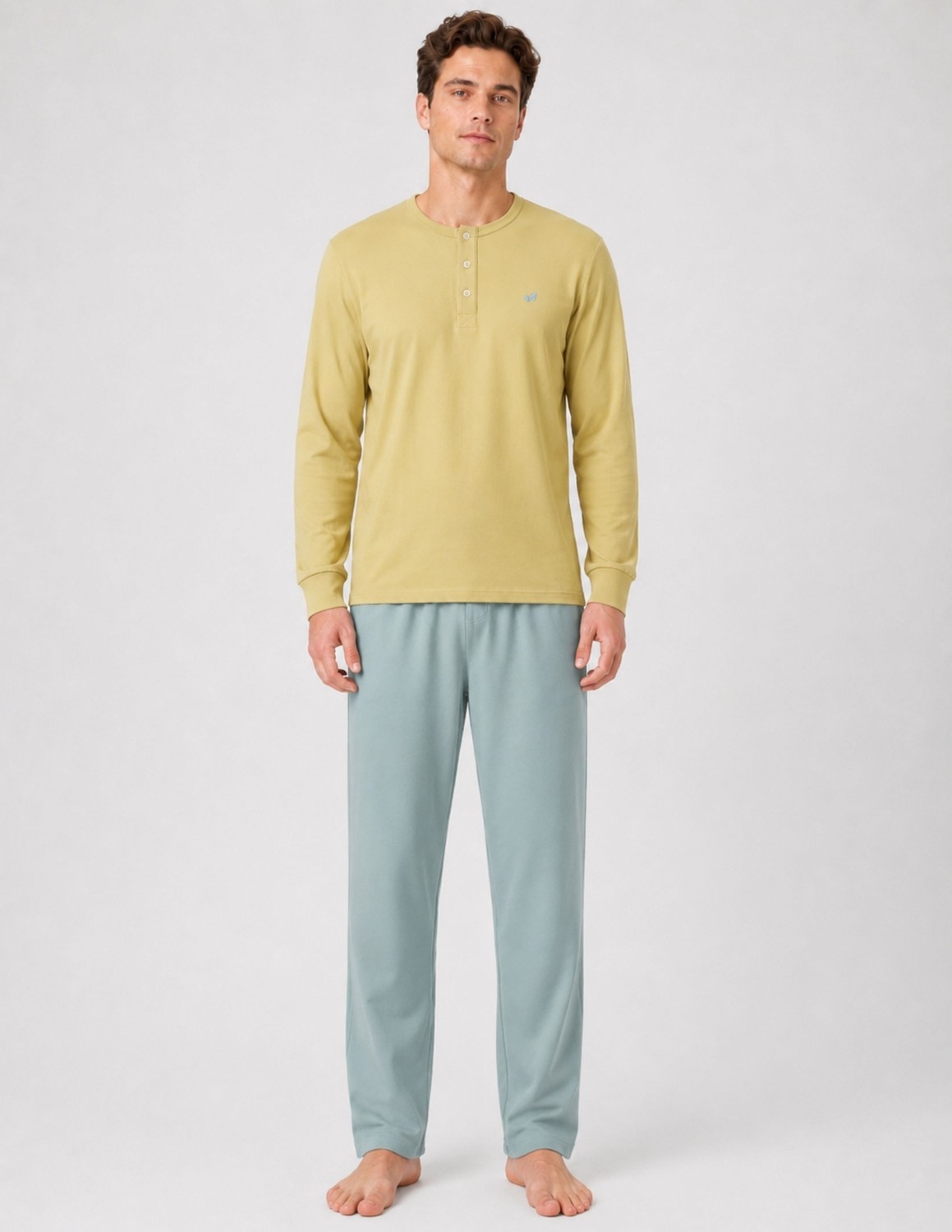 Organickid Basic Erkek Bej Mavi Pijama Takımı
