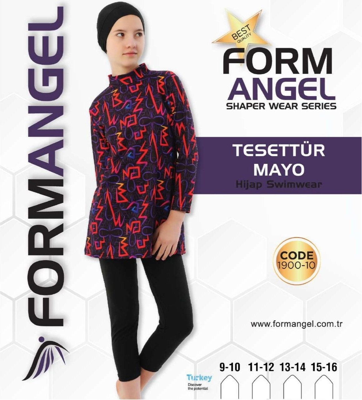Bay Çağrı Form Angel 1900 Çocuk Uzun Kollu Desenli Tesettür Mayo 9-16 Yaş - Siyah - 9-16 Yaş