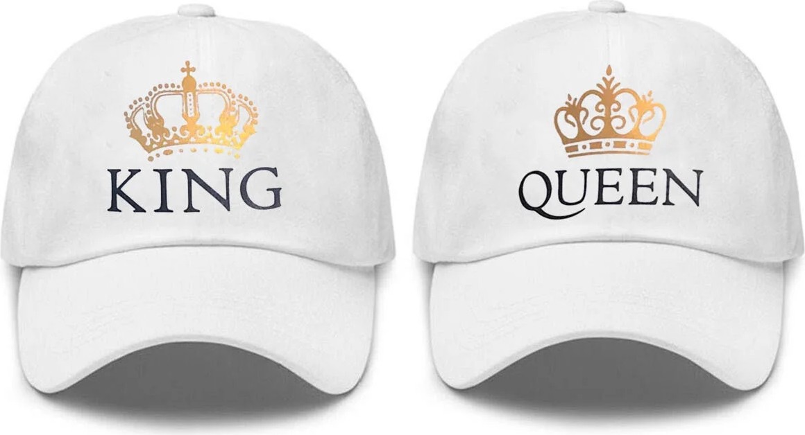 L'eivor King & Queen Baskılı Sevgili Çift Kombini Çift 2' Li Çıt Çıtlı Şapka görsel 2