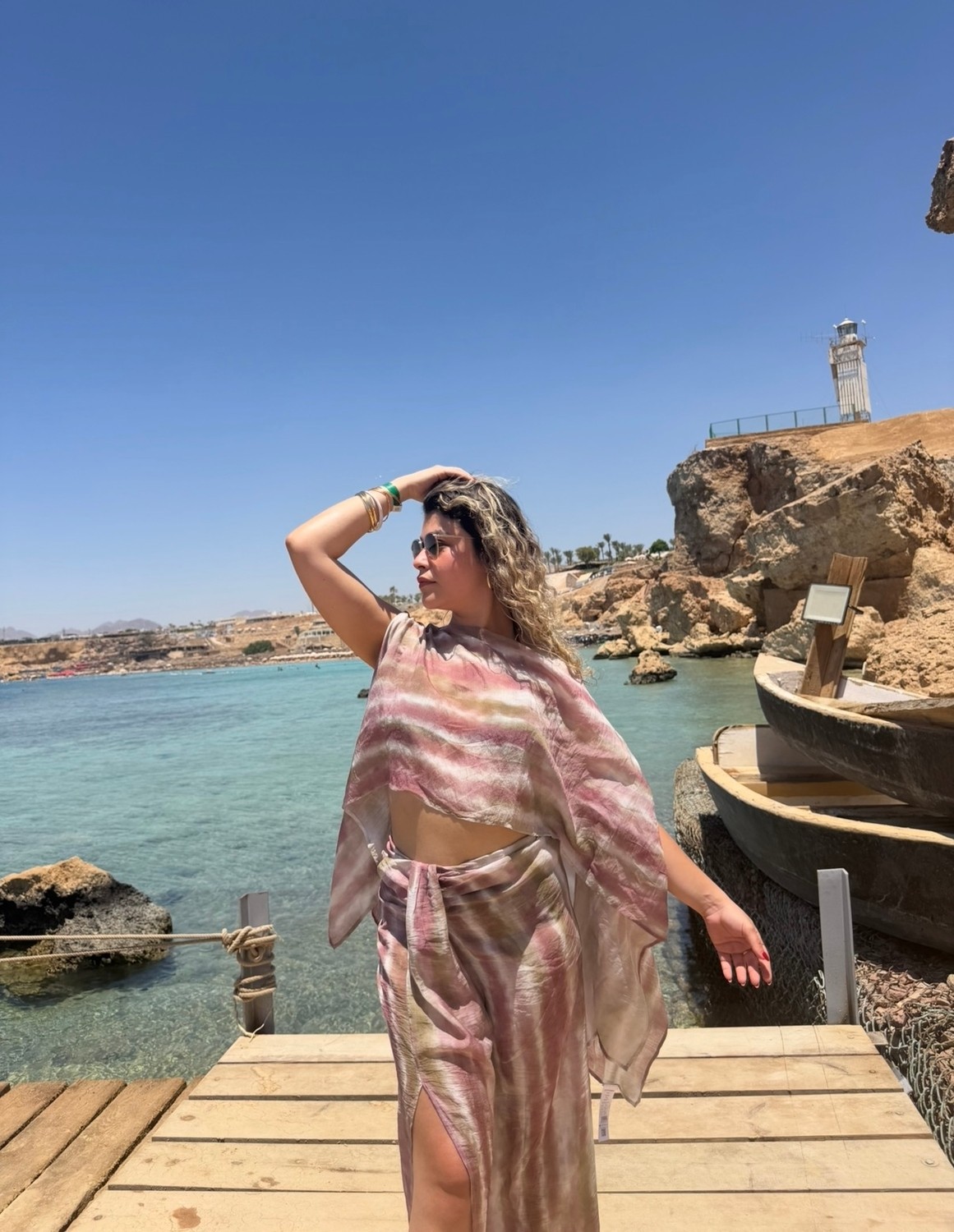 Elias Studios Kadın Batik Desenli Beachwear Kimono Bluz Bağlamalı Pareo Etek Takım 36-38-40 görsel 5