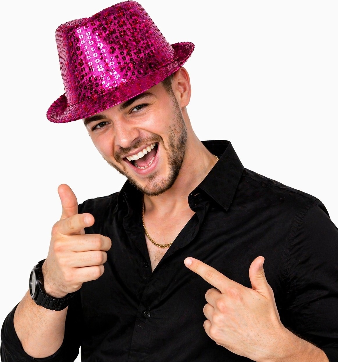 TeknoKapsül Fuşya Pembe Payetli Disco Parti Şapkası Yetişkin Işıltılı Fötr Model görsel 3