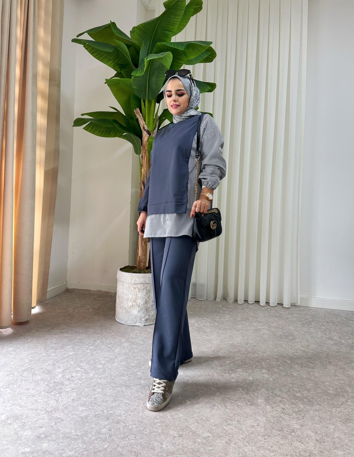 Aselim Hijap Moda Asel Fashion Line Gömlekli Ikili Takım Antrasit Gri görsel 2