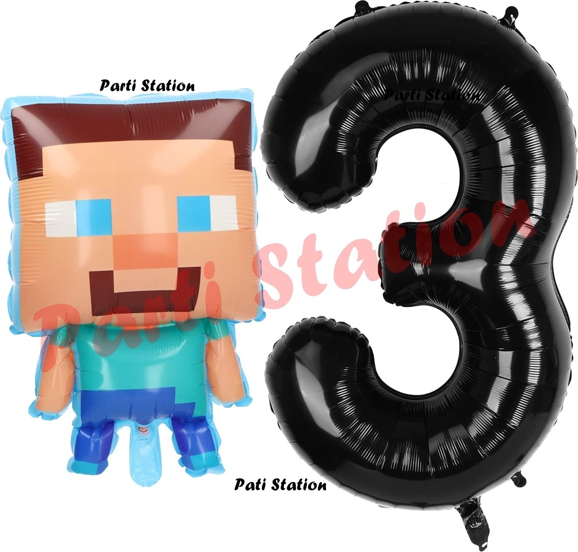 Feyza Design Minecraft Temalı 3 Yaş Doğum Günü Balon Seti Haki Renkli