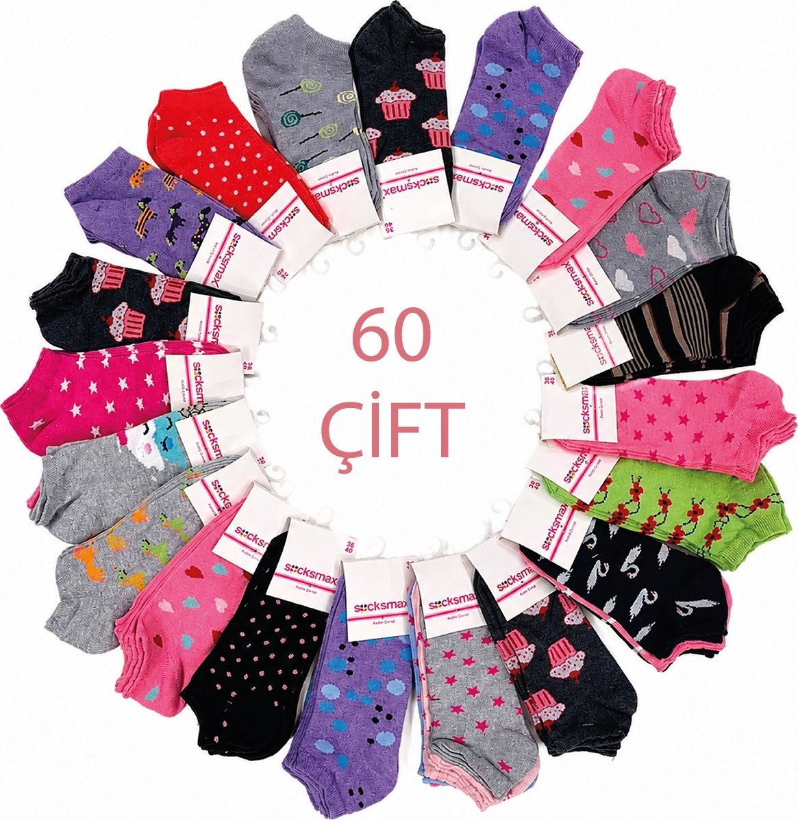 Socksmax Kadın Pamuklu 60 Çift Patik Çorap Çok Renkli