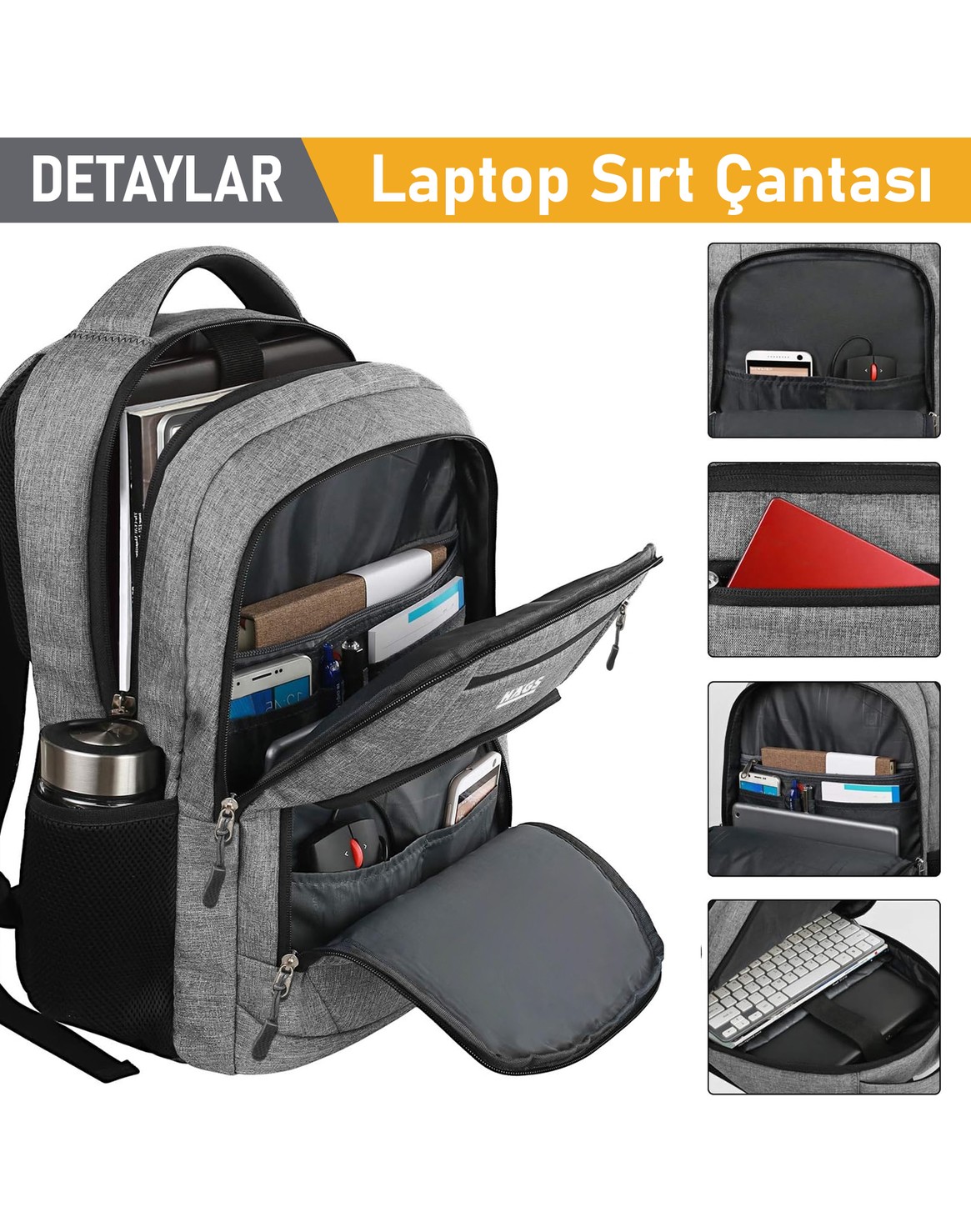 Haegs Laptop Sırt Çantası, Multi Cepli Iş Seyahat Çantası Erkek ve Beyan Için Sırt Çantası Siyah görsel 2