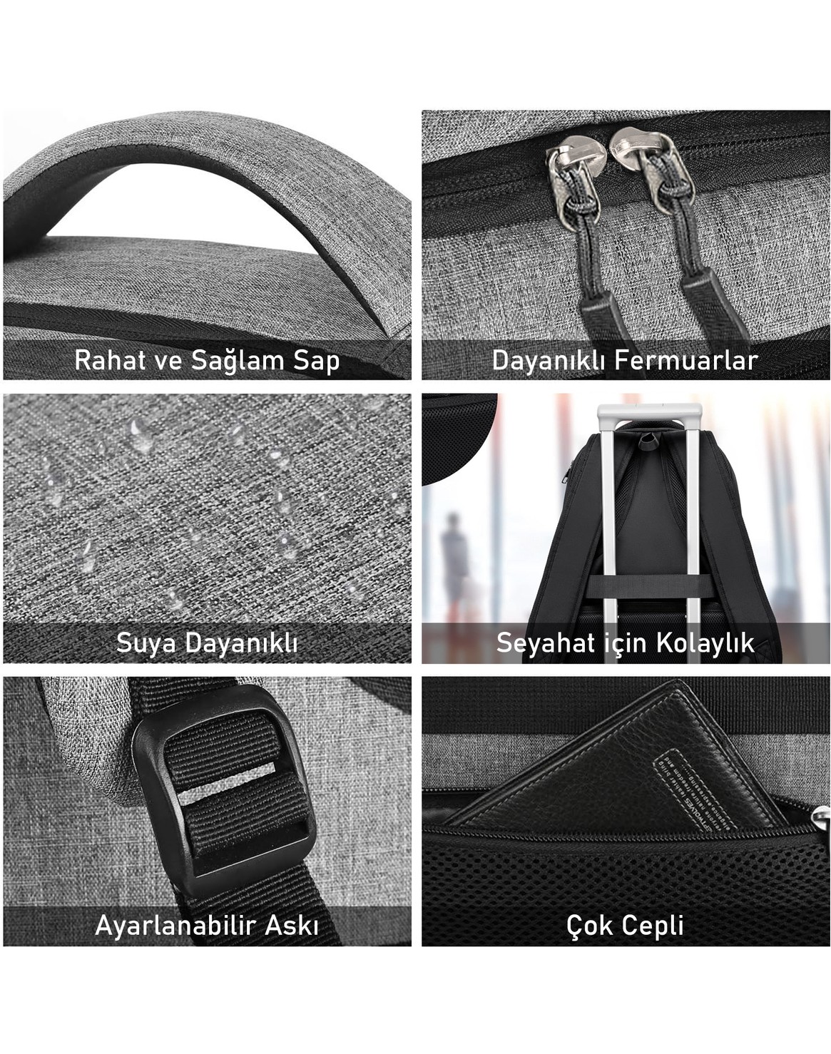 Haegs Laptop Sırt Çantası, Multi Cepli Iş Seyahat Çantası Erkek ve Beyan Için Sırt Çantası Siyah görsel 4