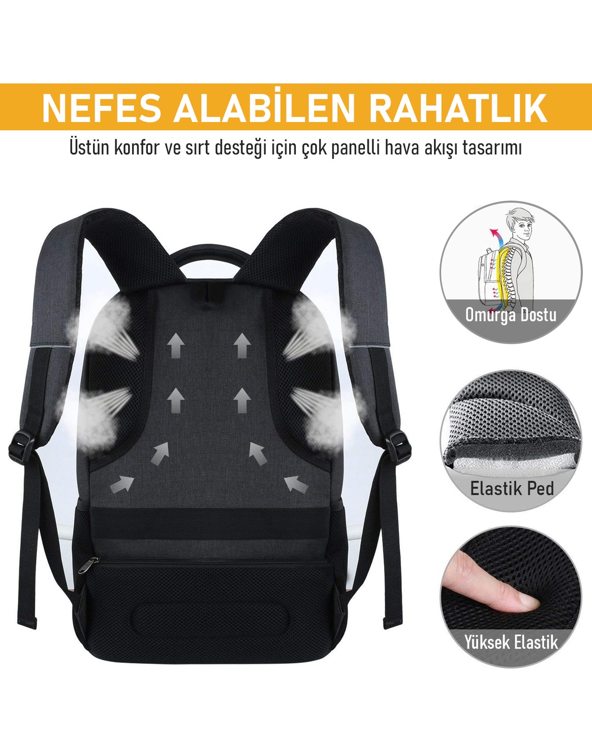 Haegs Laptop Sırt Çantası, Multi Cepli Iş Seyahat Çantası Erkek ve Beyan Için Sırt Çantası Siyah görsel 5