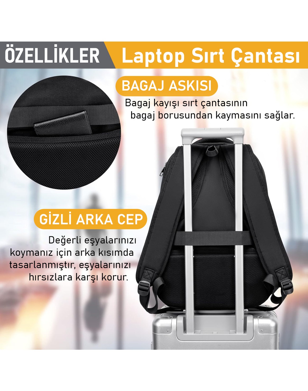 Haegs Laptop Sırt Çantası, Multi Cepli Iş Seyahat Çantası Erkek ve Beyan Için Sırt Çantası Siyah görsel 6