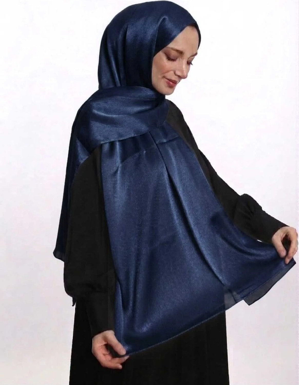 Samara Scarf Abiye Janjan Parlak Saten Dokulu Tesettür Abiye Şifon Altın Şal görsel 6