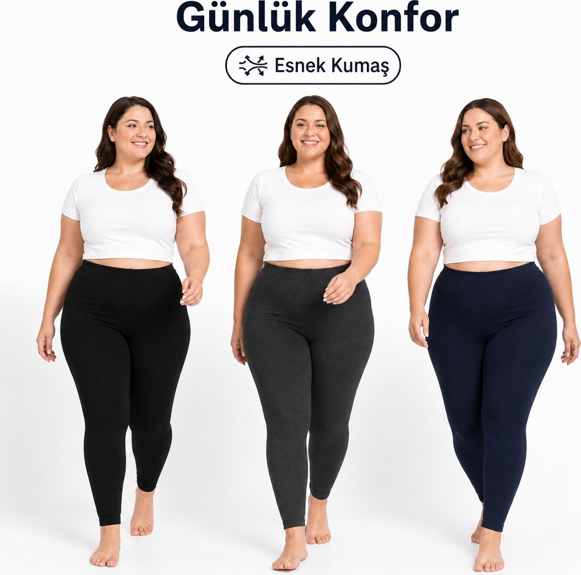 don-x | Kadın Battal Büyük Beden 3 'lü Pamuklu Termal Tayt Siyah ,lacivert,antrasit ( 3 Adet ) görsel 7