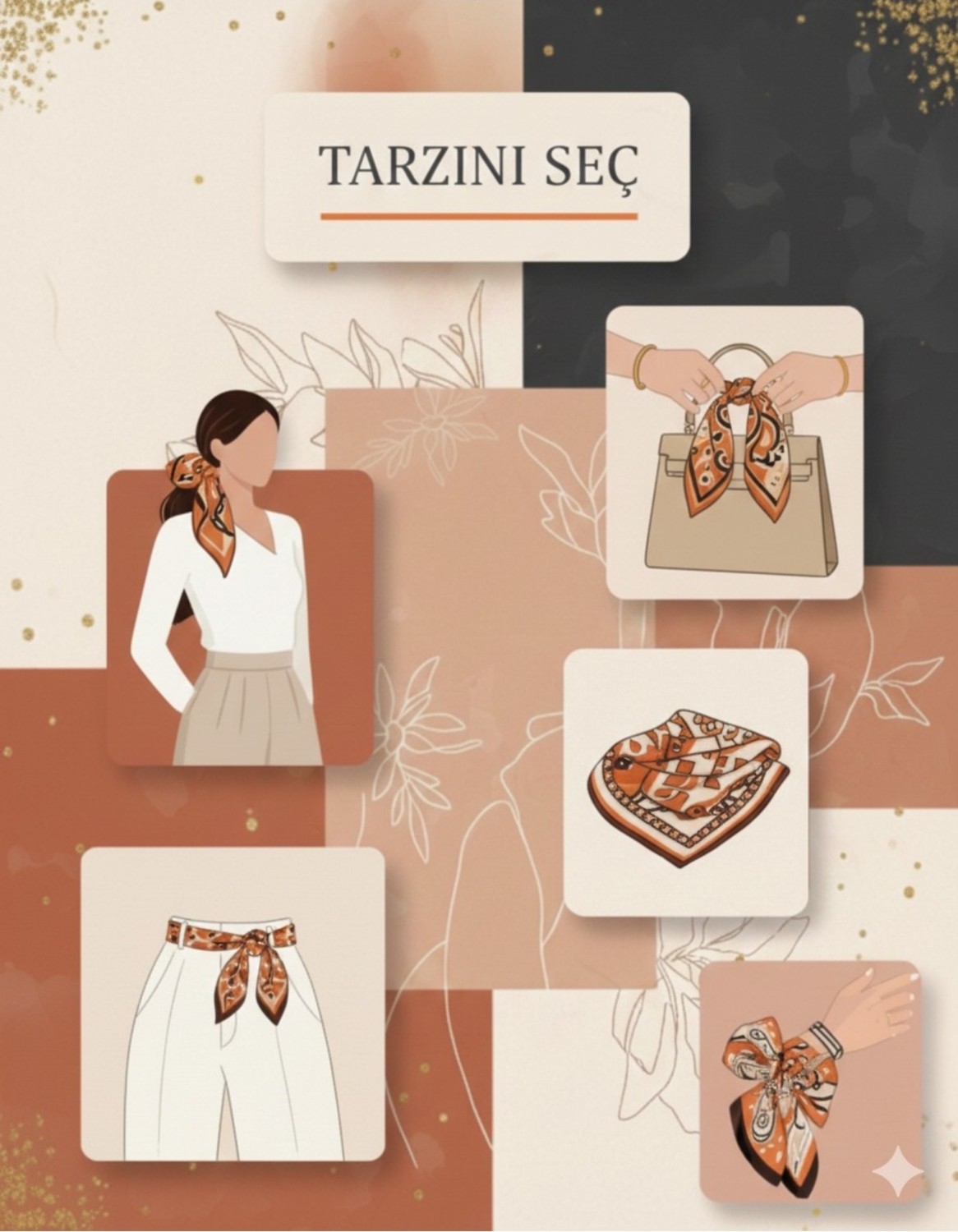 Tarzını Seç Şıklık Serisi 4’lü Fular Set Estascarf 48X48CM görsel 6