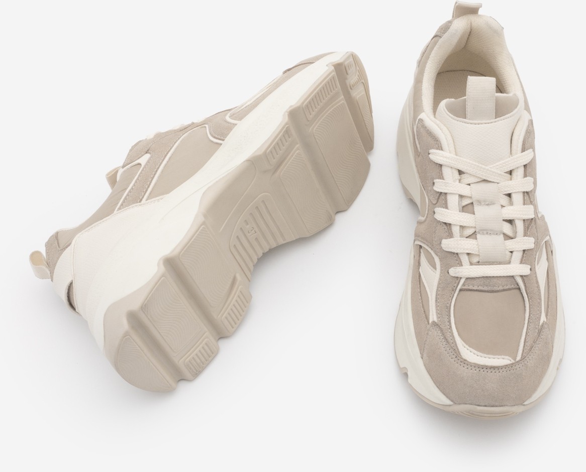 Marjin Kadın Sneaker Yüksek Kalın Taban Çok Parçalı Bağcıklı Spor Ayakkabı Merita Bej Süet görsel 8
