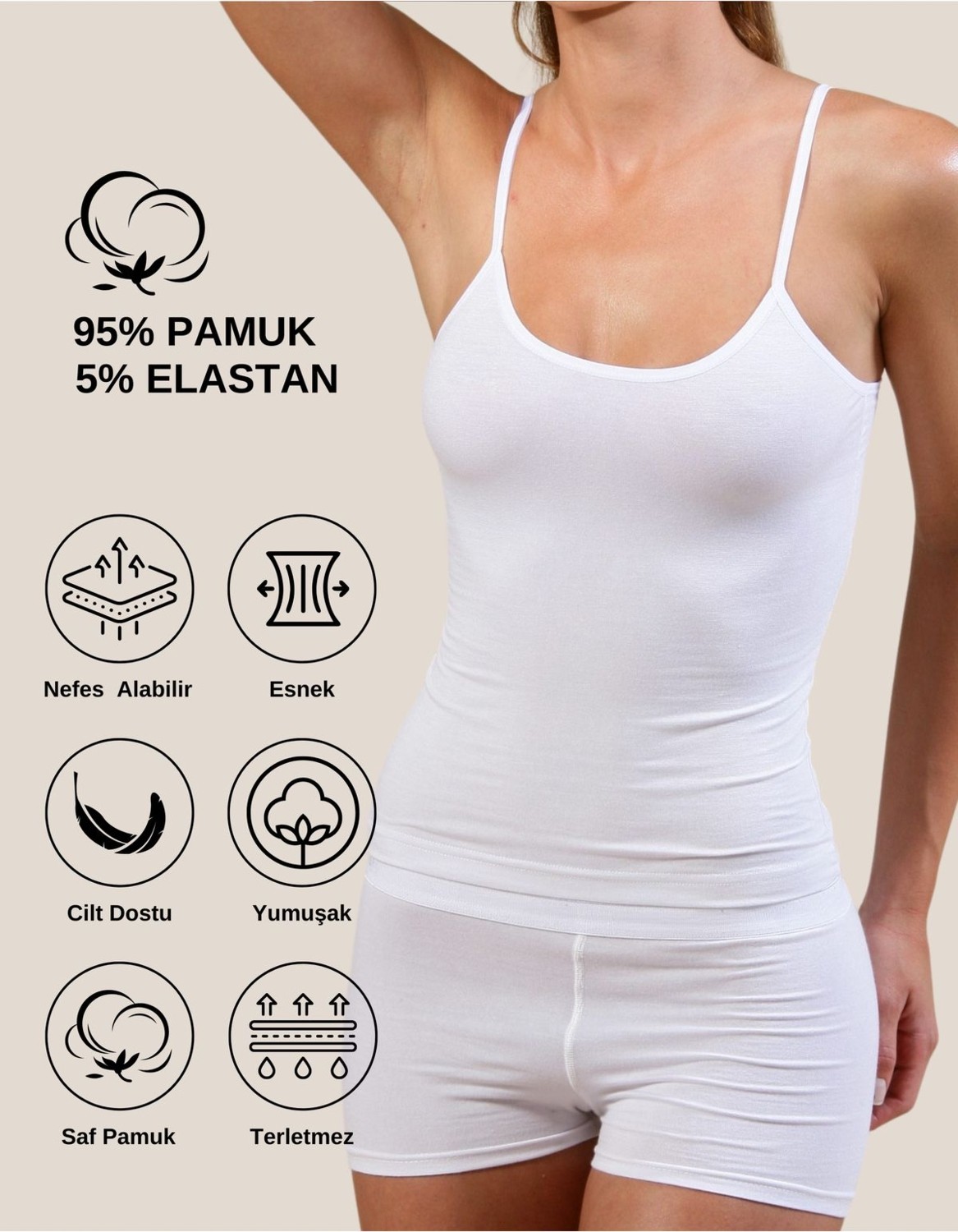Alya Underwear Kadın Pamuklu Ip Askılı Oval Yaka Atlet ( 3'lü, 3 Adet Beyaz - Xl ) görsel 8