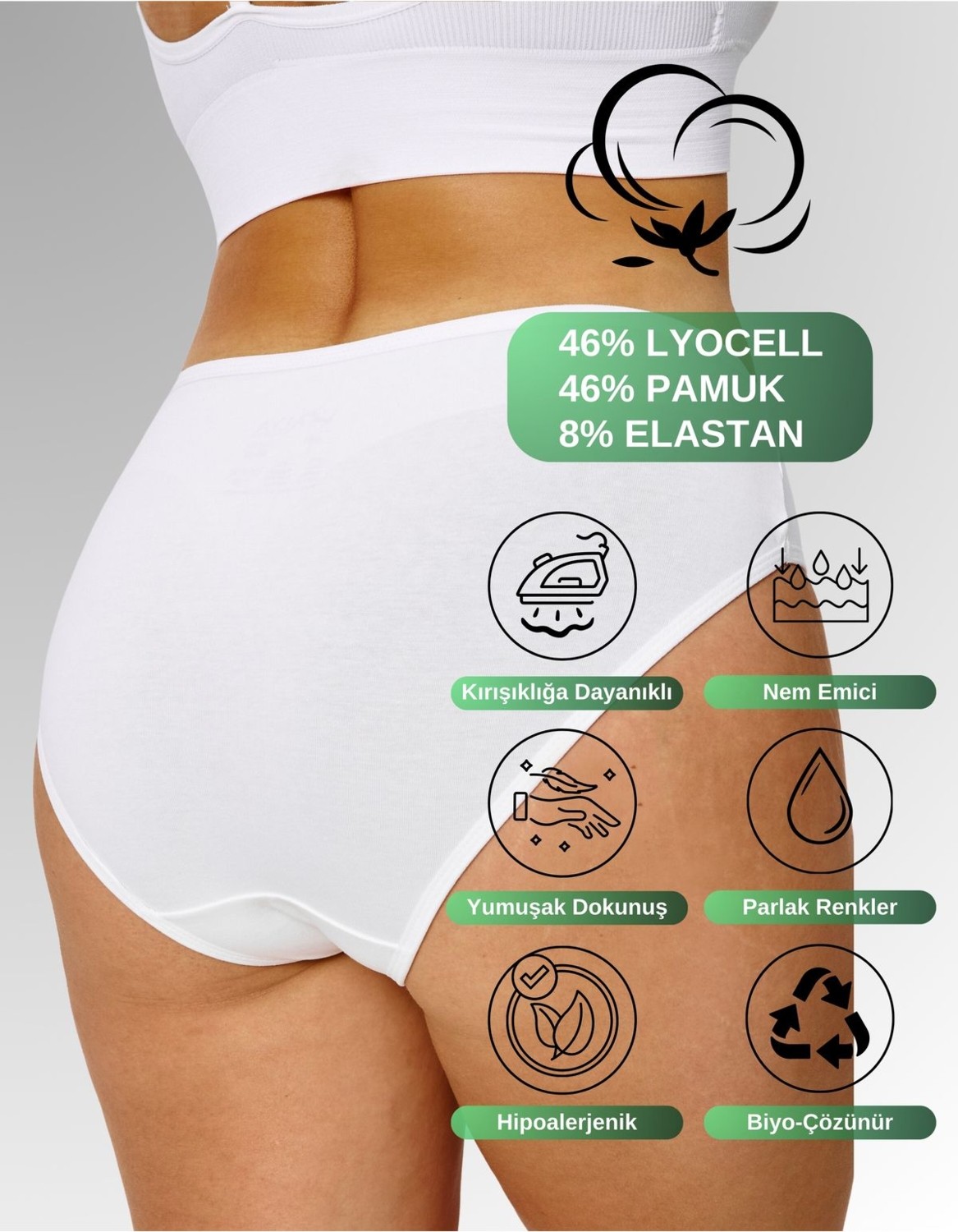 Alya Underwear Kadın Külot, Lyocell Kumaş Külot, Yumuşak ve Dayanıklı Kadın Iç Çamaşırı, Liyosel ( P02, 2xl ) görsel 3