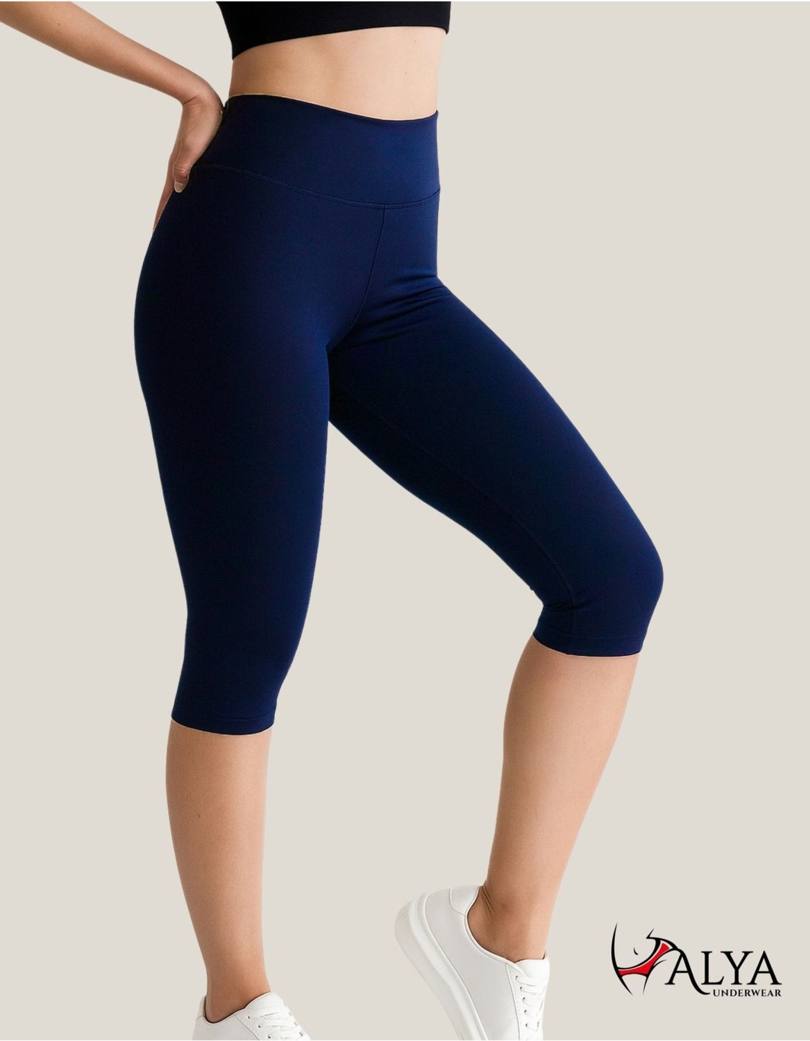 Alya Underwear Diz Altı Kapri Tayt Yüksek Bel Likralı Dalgıç Kumaş ( Siyah, S )