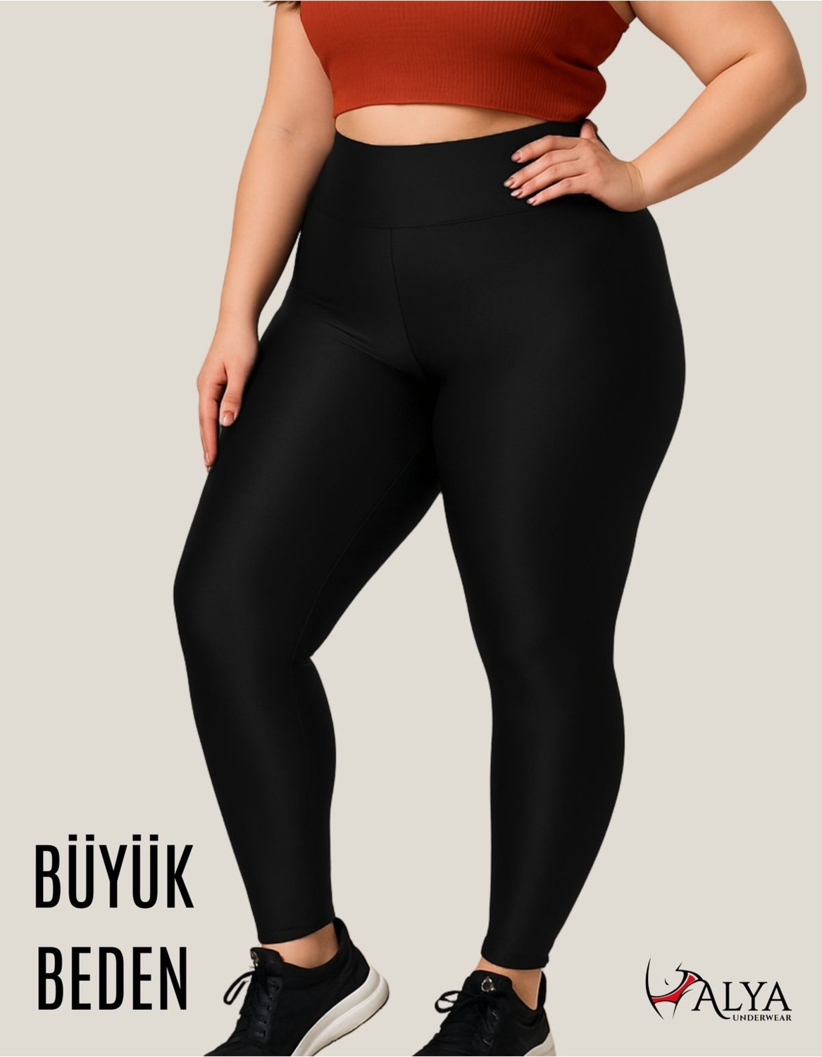 Alya Underwear Büyük Beden Tayt Dalgıç Kumaş Yüksek Bel ( Siyah, 4xl)