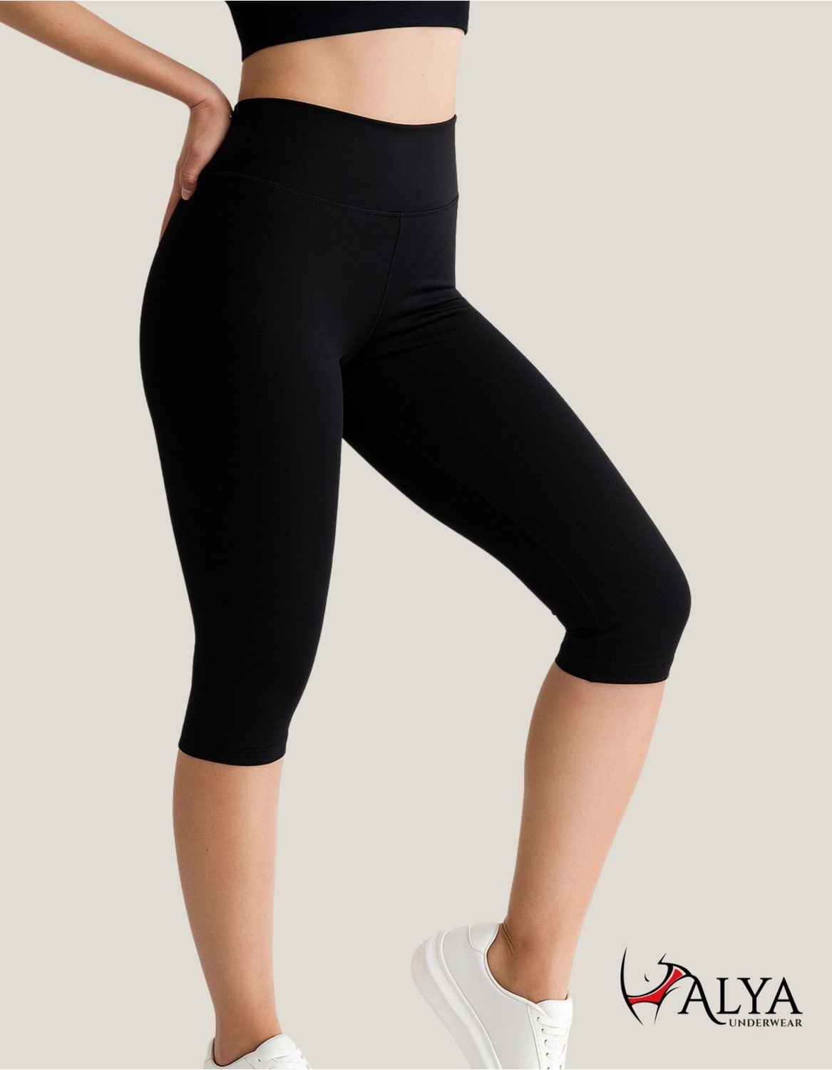 Alya Underwear Diz Altı Kapri Tayt Yüksek Bel Likralı Dalgıç Kumaş ( Siyah, S )