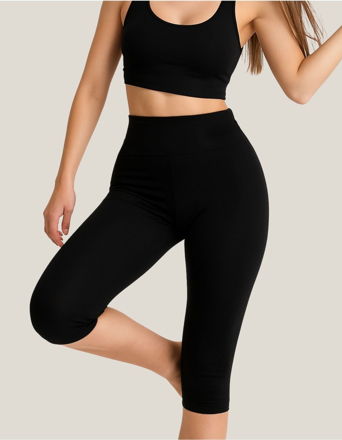 Alya Underwear Diz Altı Kapri Tayt Yüksek Bel Likralı Dalgıç Kumaş ( Siyah, S ) görsel 3