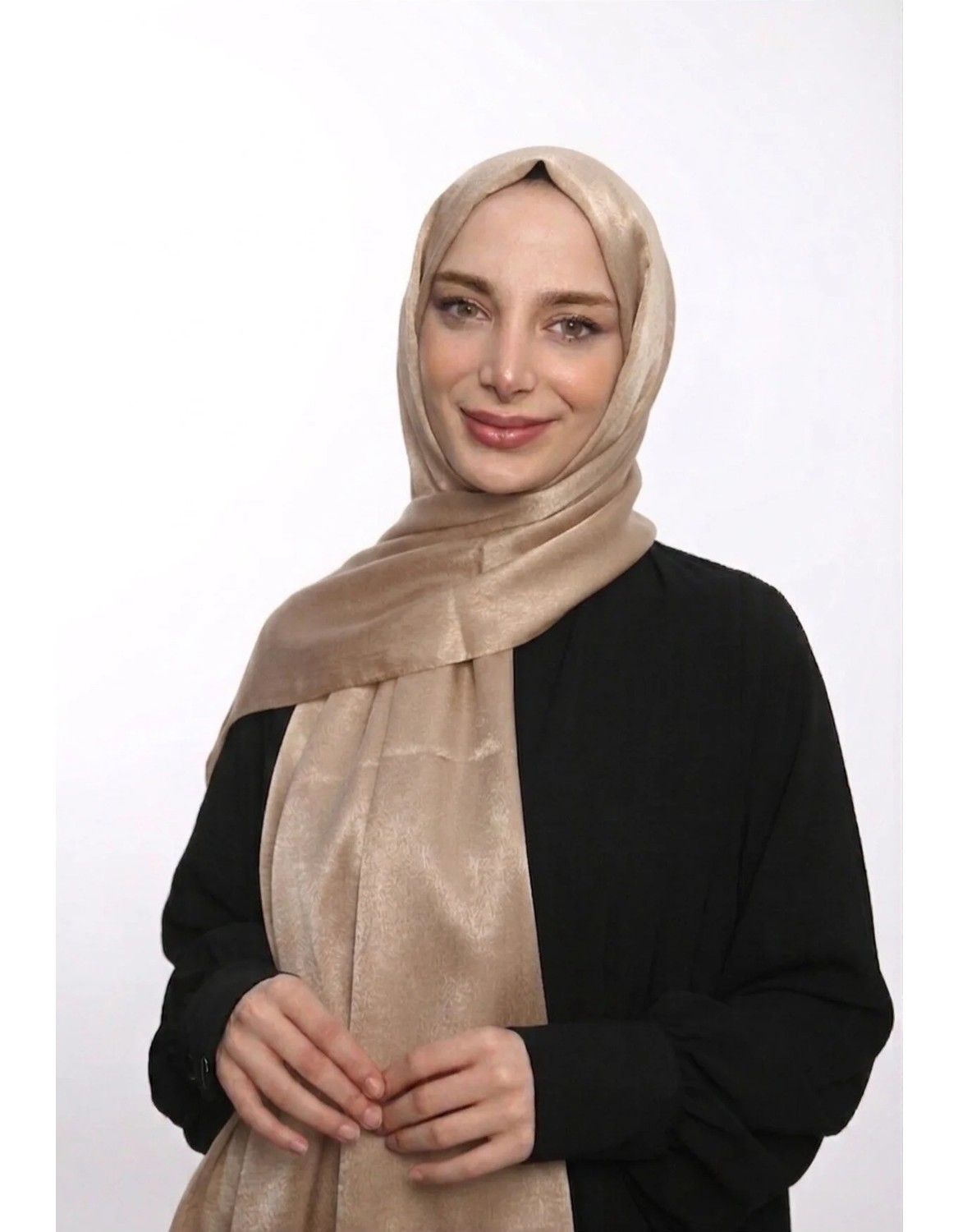 Samara Scarf Abiye Janjan Parlak Saten Dokulu Tesettür Abiye Şifon Altın Şal görsel 5