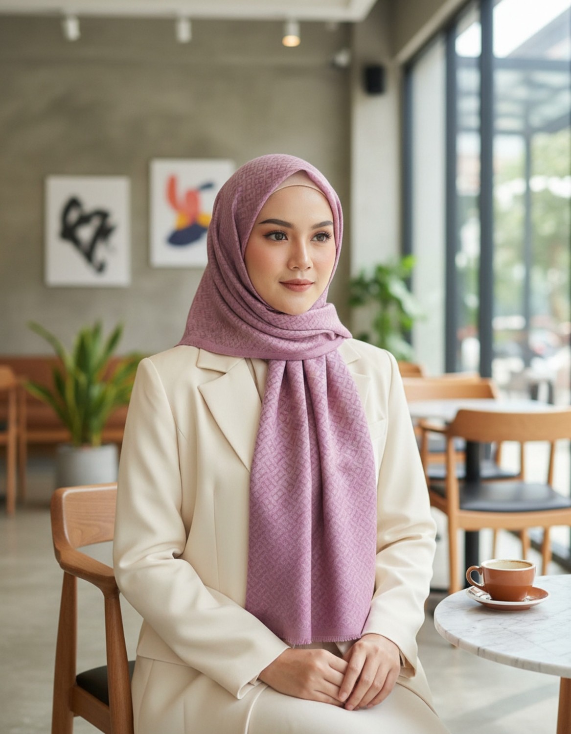 Lady Coco Yaz Esintisi Kendinden F Desenli Krep Şal