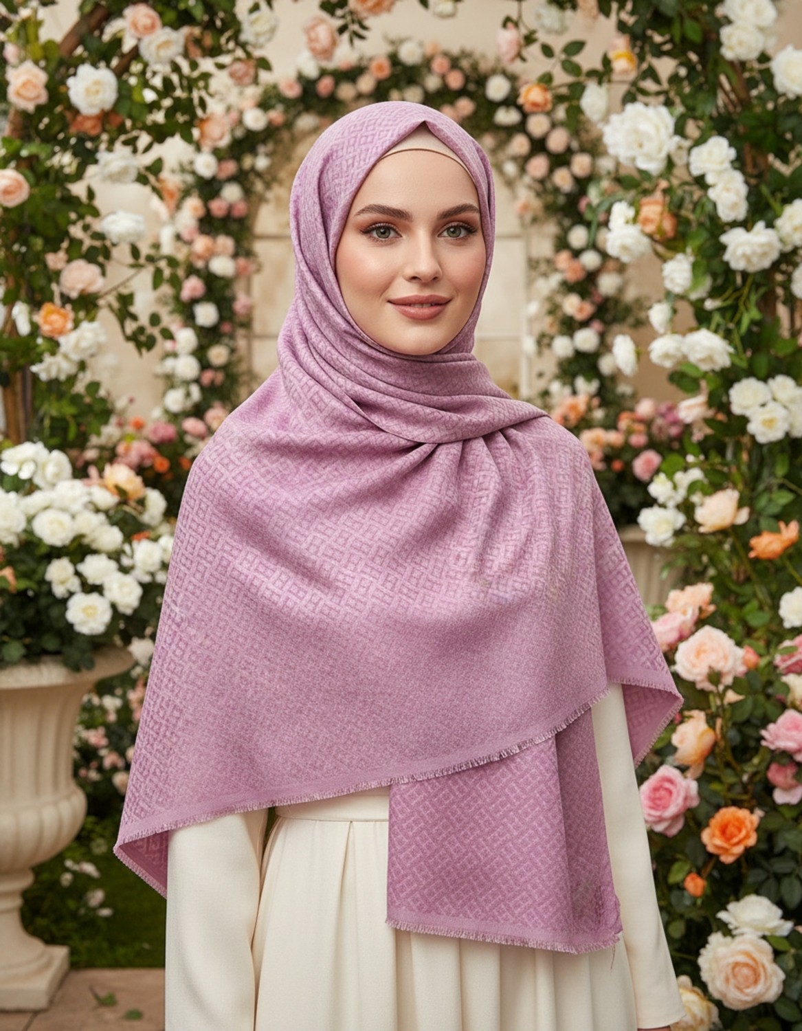 Lady Coco Yaz Esintisi Kendinden F Desenli Krep Şal görsel 4