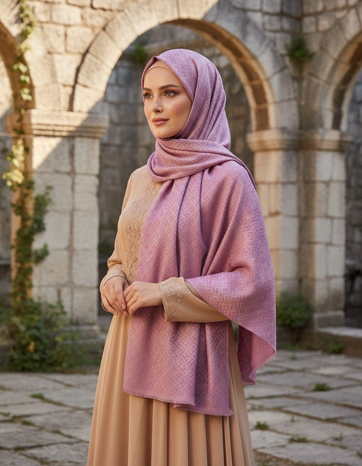 Lady Coco Yaz Esintisi Kendinden F Desenli Krep Şal görsel 6