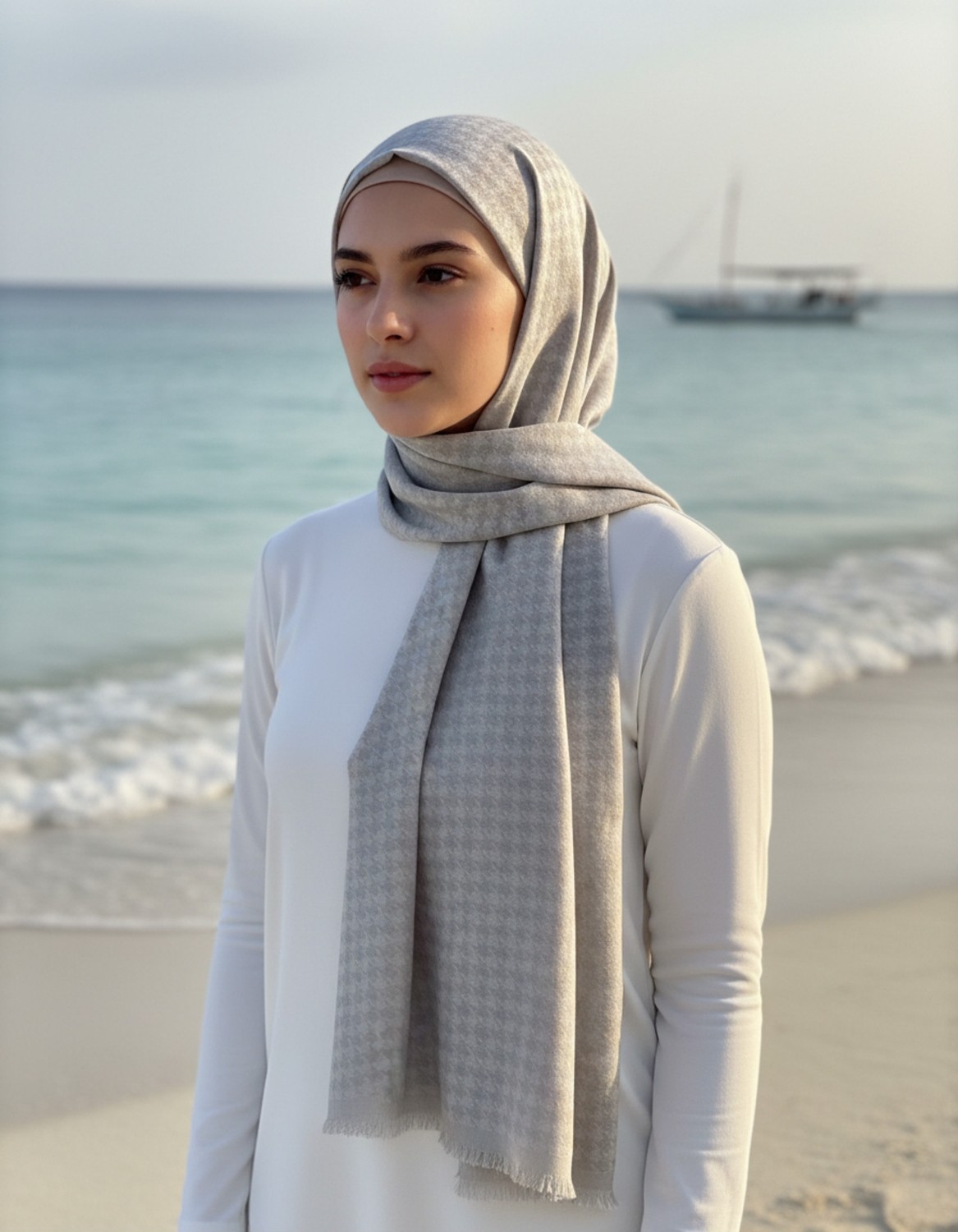 Lady Coco Kendinden Desenli Kaz Ayağı Krep Şal görsel 6