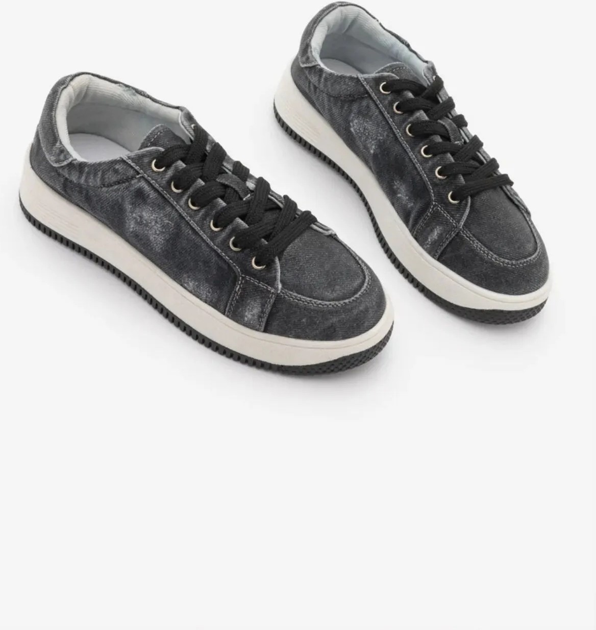 Marjin Kadın Sneaker Kalın Taban Denim Çıkarılabilir Boncuklu Tokalı Spor Ayakkabı Porento Siyah Kot