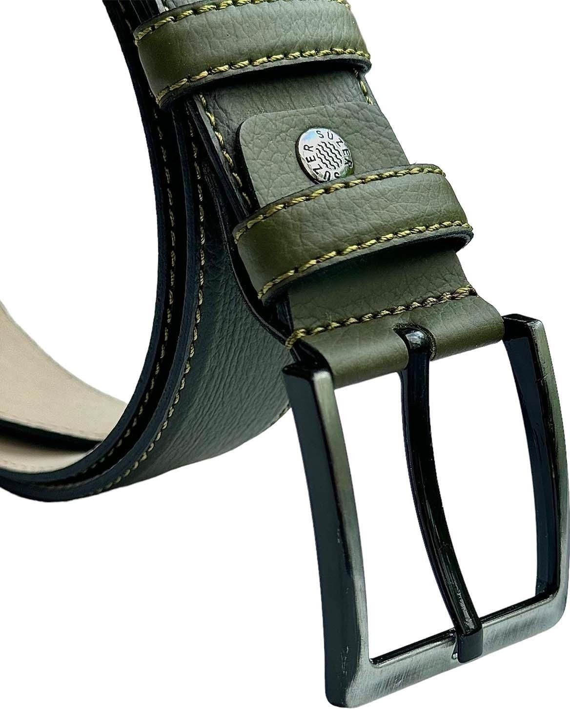 Süzer Deri 4 cm Klasik Deri Dikişli Model Erkek Kemer Haki Yeşil görsel 5