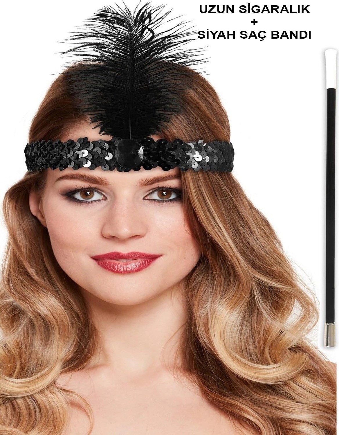 Ankaverse ® 1920'LER Gatsby Aksesuar Seti, Siyah Charleston Saç Bandı & Sigaralık görsel 3