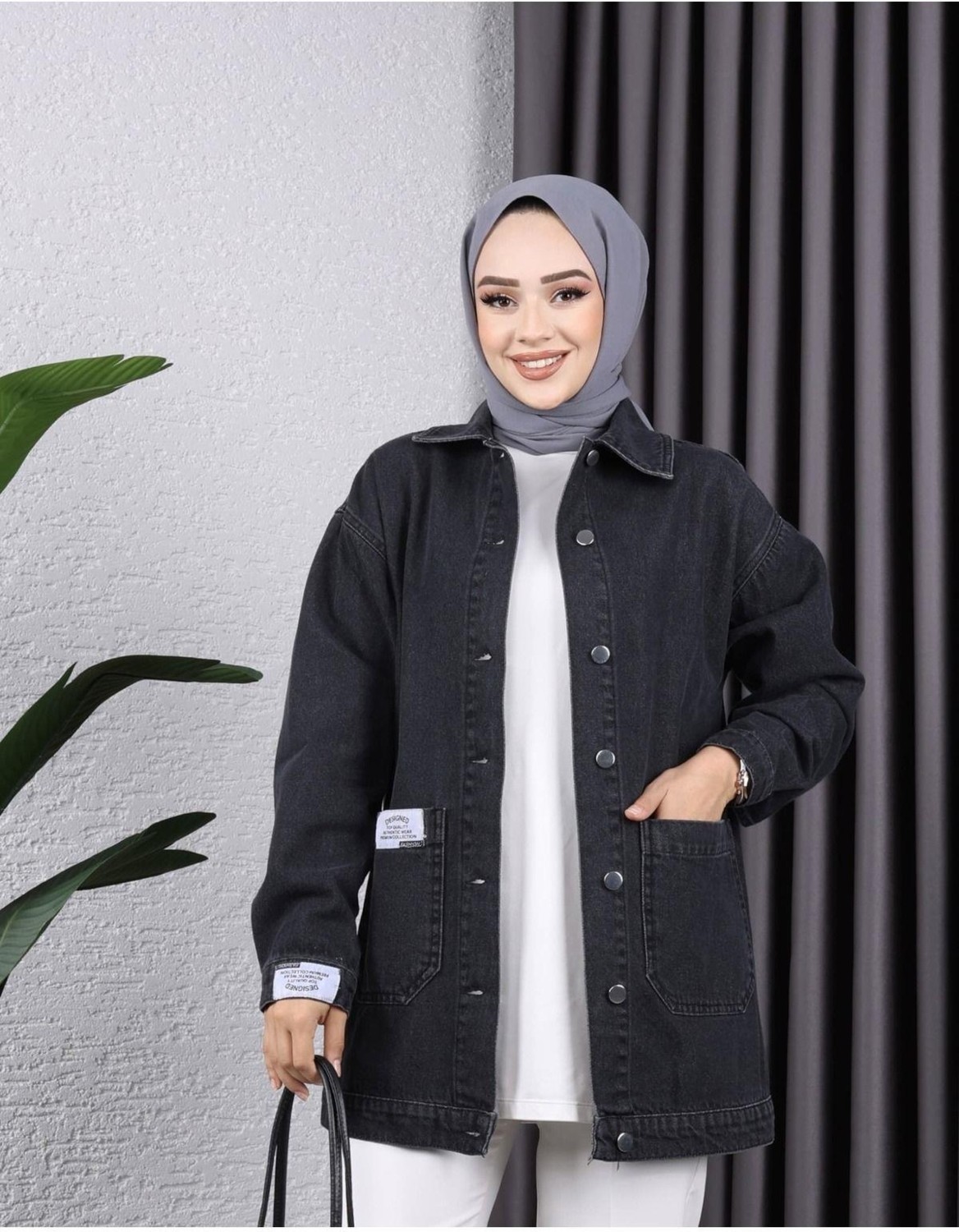 Harman Butik Kadın Cepli Düğmeli Kot Ceket Siyah Normal Yaka Dokuma Kumaş Günlük Kullanıma Uygun