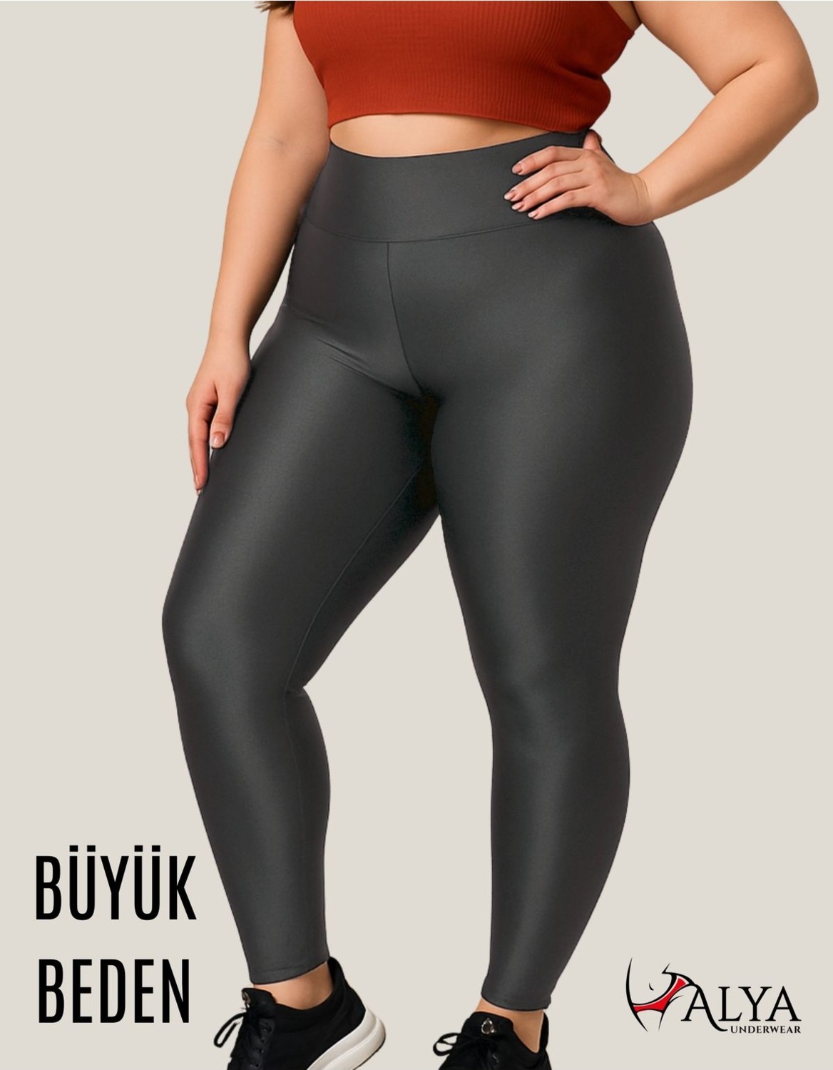 Alya Underwear Büyük Beden Tayt Dalgıç Kumaş Yüksek Bel ( Siyah, 4xl) görsel 7