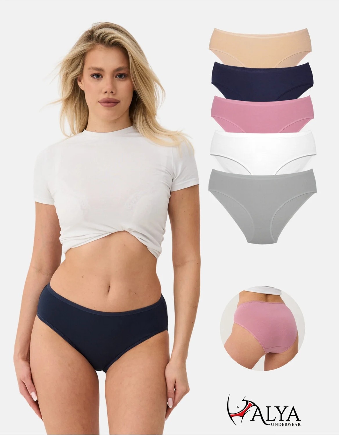 Alya Underwear Kadın Külot Pamuklu Iç Çamaşırı Büyük Beden Dahil - Kahve, Bej, Pudra, Sütlü Kahve, Beyaz 5'li Paket- P20 - L