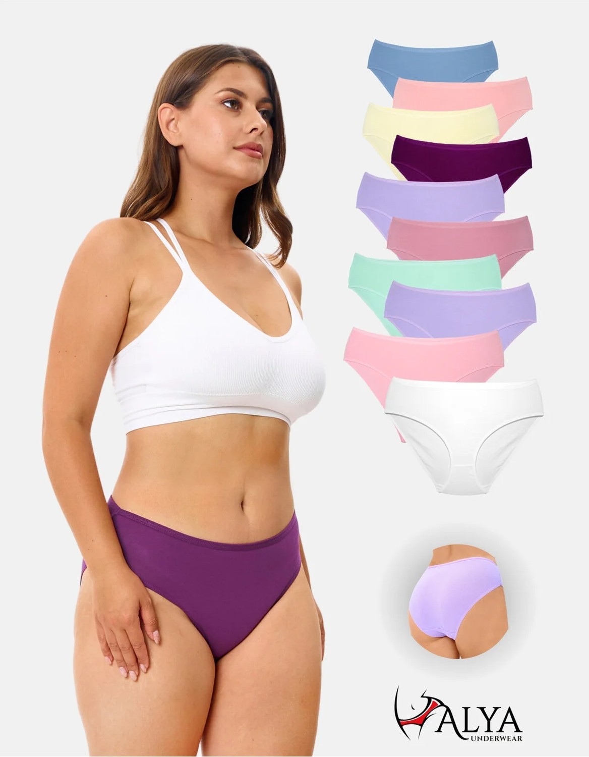 Alya Underwear Kadın Pamuklu Külot Basic Slip Renkli 10'lu Paket Yüksek Bel Iç Çamaşırı (Multicolor - X37)