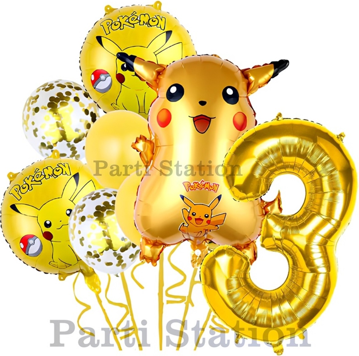Feyza Design 3 Yaş Doğum Günü Balon Seti Pikachu Konsept Gri Renkli